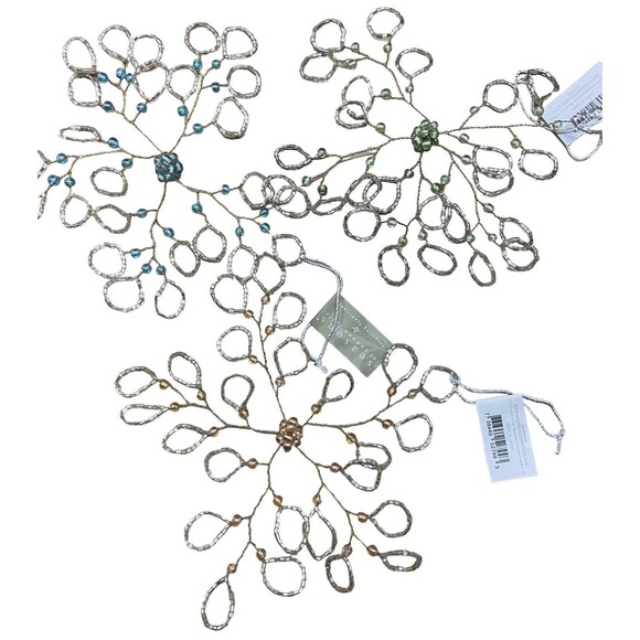 Seasons of Cannon Falls Ornaments Glass & Wire Beaded Snowflake Assorted 3pc - Picture 1 of 12
